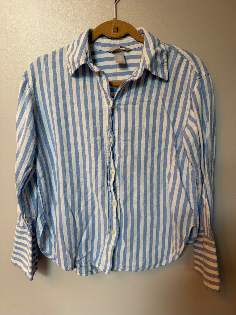 H&M Blue and White Vertical Stripe Button-Down Shirt